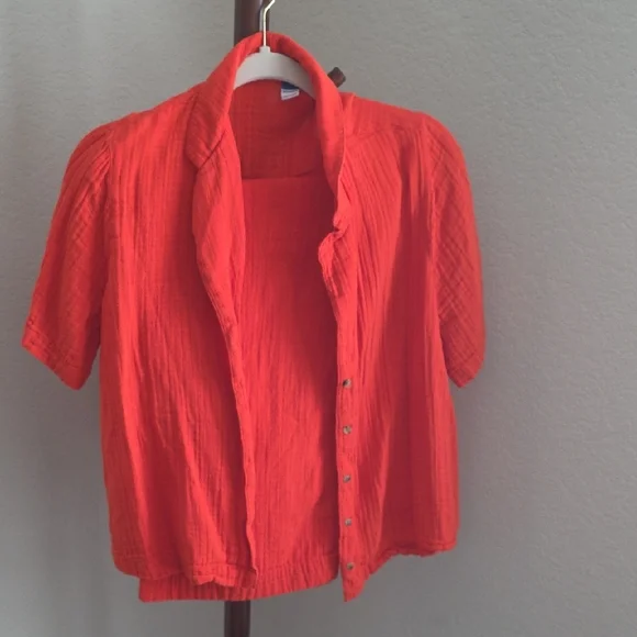 Old Navy Gauze Set Pants And Shirt Orange - Picture 5 of 6